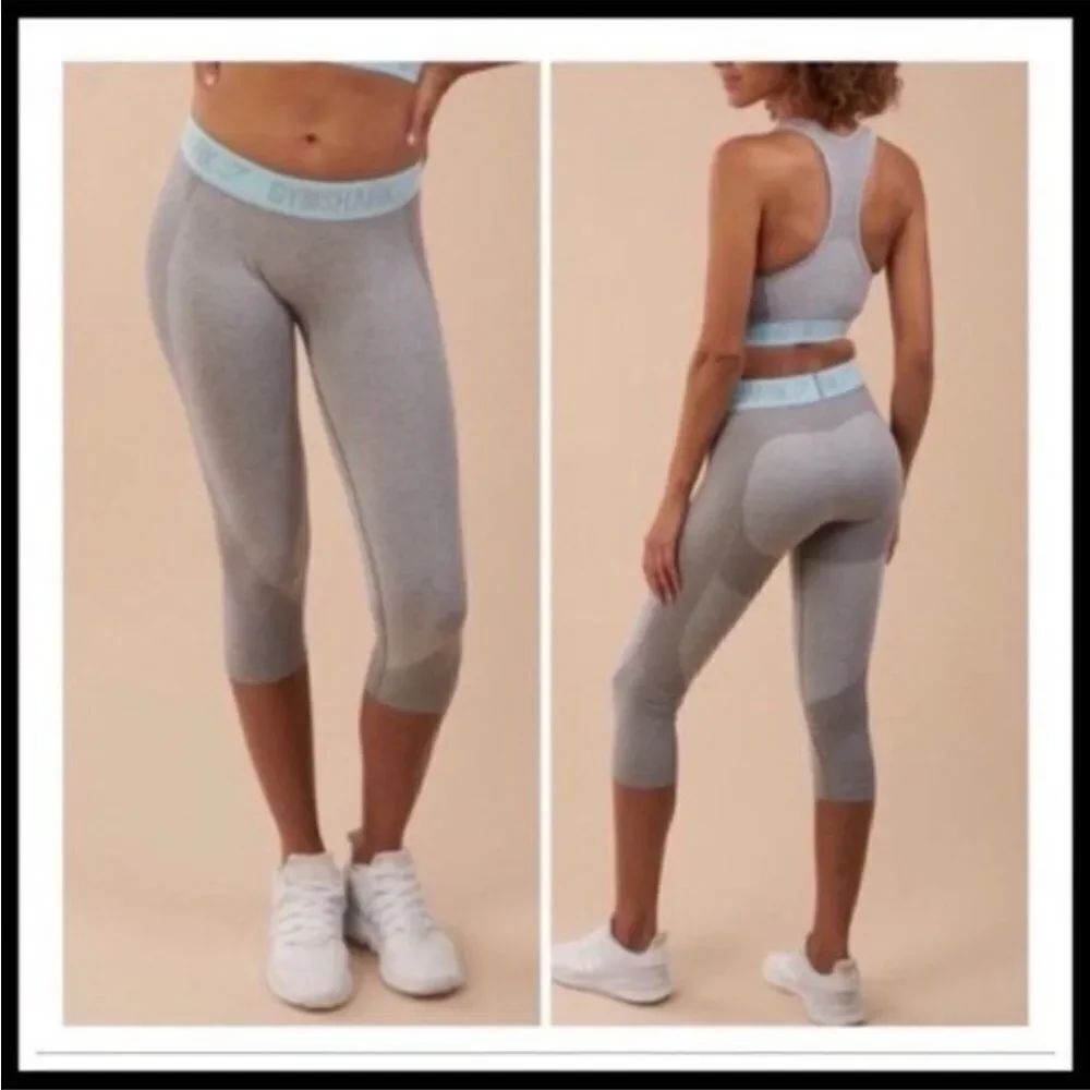 GYMSHARK | Flex Cropped Leggings in Gray & Mint Green Contouring Women’s XS
